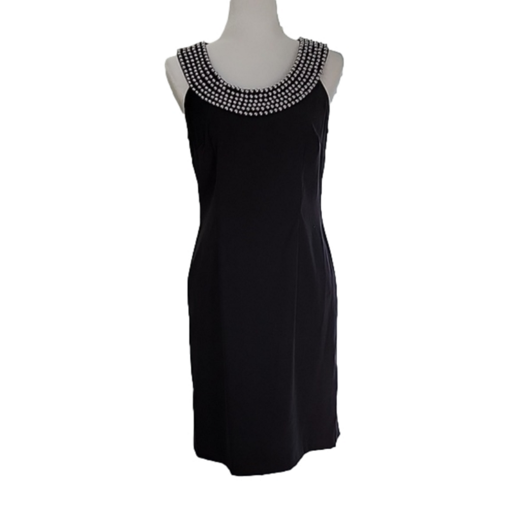 Connected Apparel Sleeveless Black Dress with Pearl Collar Size 8 EUC